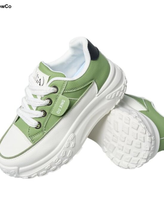 Shoes - Faux Leather Lace Up Sneakers Breathable Non Slip Running Shoes